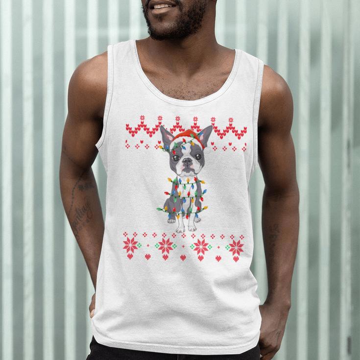 Boston Terrier Dog Santa Hat Men Kids Ugly Christmas Light Men Tank Top, novelty gifts, funny gifts
