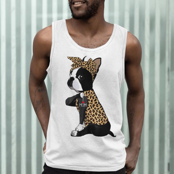 Boston Terrier Lover I Love Mom Tattoo Leopard Men Tank Top, novelty gifts, funny gifts