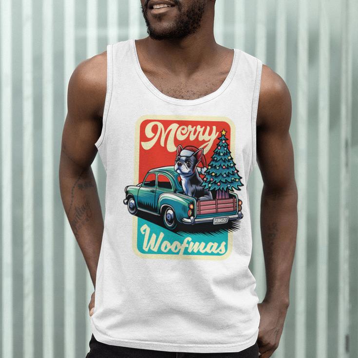 Boston Terrier Merry Christmas Tree Truck Santa Dog X-Mas Men Tank Top, novelty gifts, funny gifts