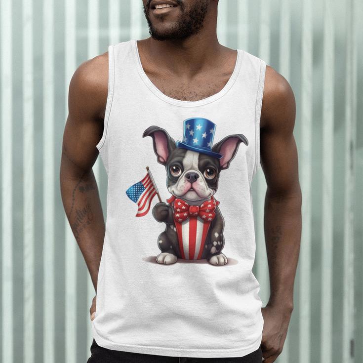 Boston Terrier Puppy Dog Holds His American Flag 4th Of July Men Tank Top, novelty gifts, funny gifts