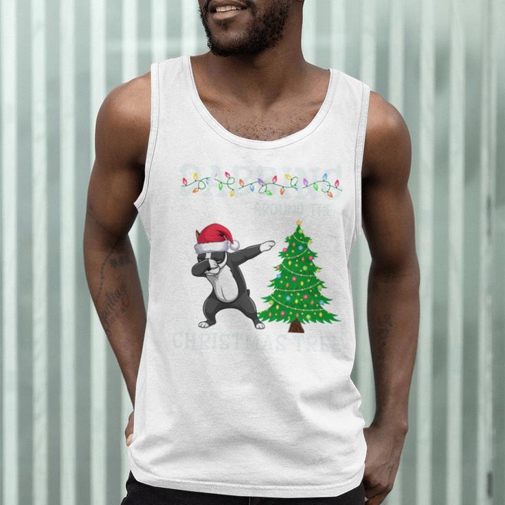 Boston Terrier Santa Hat Dabbing Around The Christmas Tree Men Tank Top, novelty gifts, funny gifts
