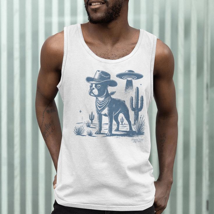 Boston Terrier UFO Cowboy Dog Dog Mom Dog Dad Alien Dog Men Tank Top, novelty gifts, funny gifts