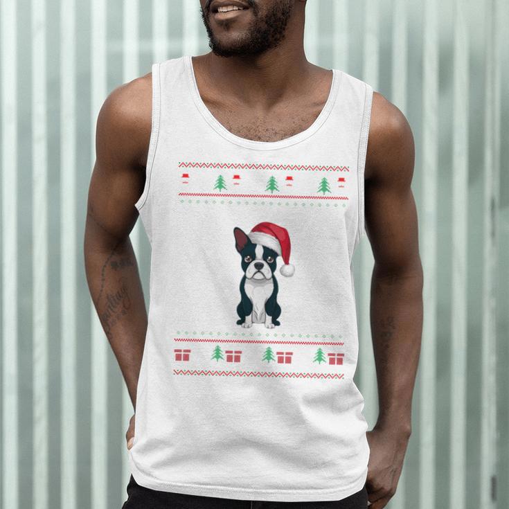 Boston Terrier Wearing Santa Hat Ugly Xmas Dog Lovers Men Tank Top, novelty gifts, funny gifts