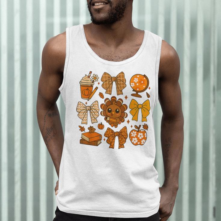 Coquette Teach Teacher Bows Thanksgiving Turkey Fall Autumn Men Tank Top, novelty gifts, funny gifts