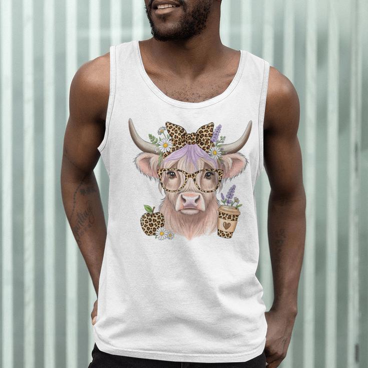 Cute Floral Highland Cow Back To School For Women Teacher Men Tank Top, novelty gifts, funny gifts
