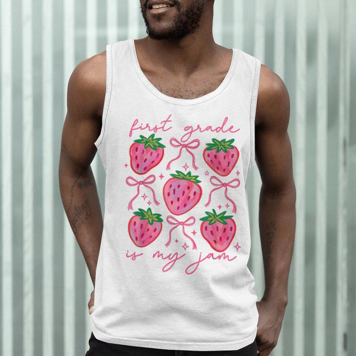 First Grade Is My Jam Strawberry First Grade Teacher Women Men Tank Top, novelty gifts, funny gifts First Grade Is My Jam Strawberry First Grade Teacher Women Men Tank Top, novelty gifts, funny gifts