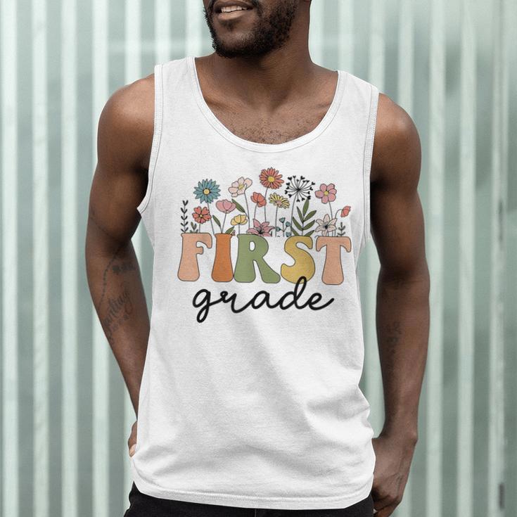 First Grade Teacher Wildflower Back To School Floral Outfits Men Tank Top, novelty gifts, funny gifts