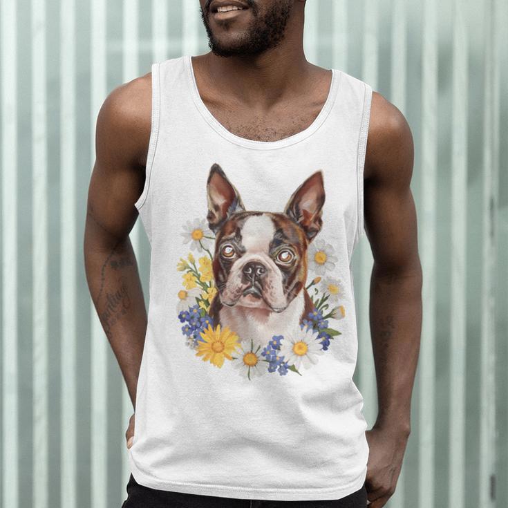 Floral Boston Terrier Men Tank Top, novelty gifts, funny gifts