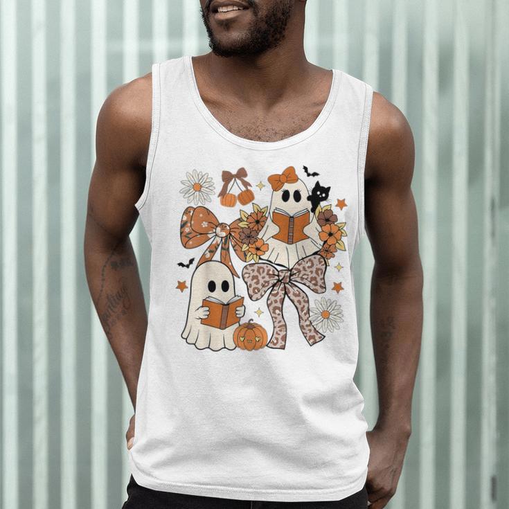 Ghost Reading Books Halloween Bow Spooky Teacher Student Men Tank Top, novelty gifts, funny gifts