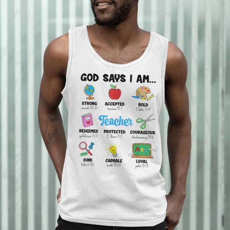 God Says Im Teacher Christian Back To School Religious Men Tank Top, novelty gifts, funny gifts