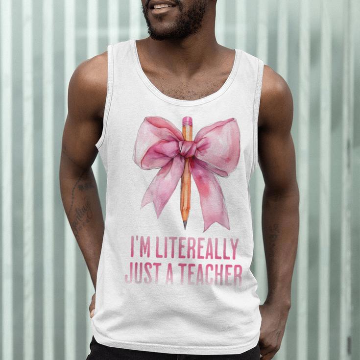 I'm Literally Just a Teacher Pencil Coquette Bow School Men Tank Top, novelty gifts, funny gifts I'm Literally Just a Teacher Pencil Coquette Bow School Men Tank Top, novelty gifts, funny gifts