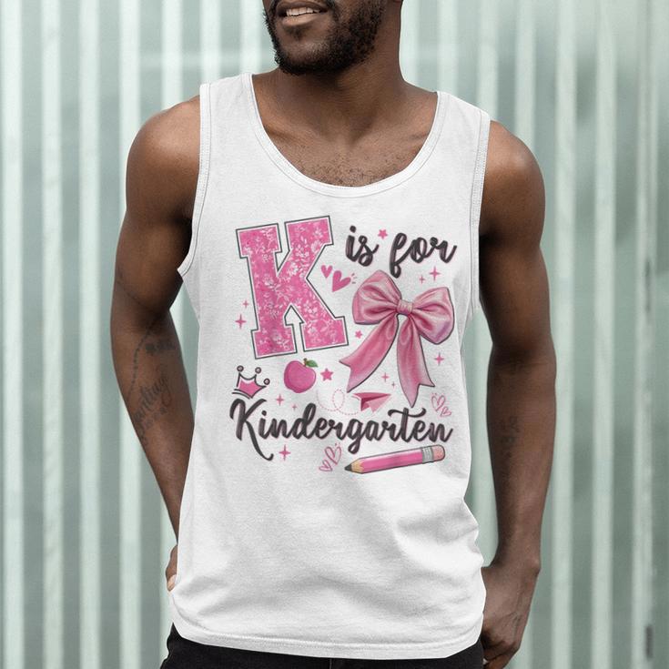 K Is For Kindergarten Teacher Coquette Bow Back To School Men Tank Top, novelty gifts, funny gifts K Is For Kindergarten Teacher Coquette Bow Back To School Men Tank Top, novelty gifts, funny gifts