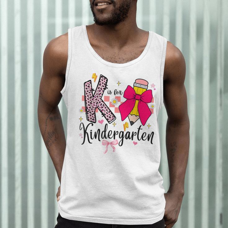 K Is For Kindergarten Teacher Coquette Bow Back To School Men Tank Top, novelty gifts, funny gifts K Is For Kindergarten Teacher Coquette Bow Back To School Men Tank Top, novelty gifts, funny gifts