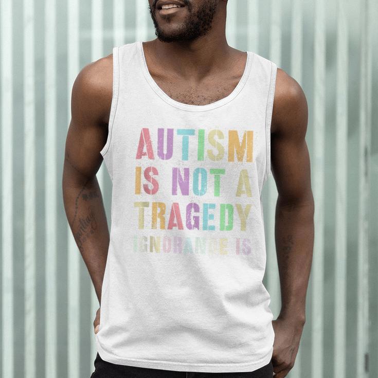 Kids AUTISM IS NOT A TRAGEDY IGNORANCE IS Proud Teacher Crew Men Tank Top, novelty gifts, funny gifts