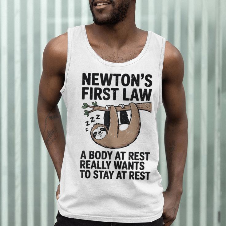 Newtons First Law Physics Jokes Science Teacher Men Tank Top, novelty gifts, funny gifts