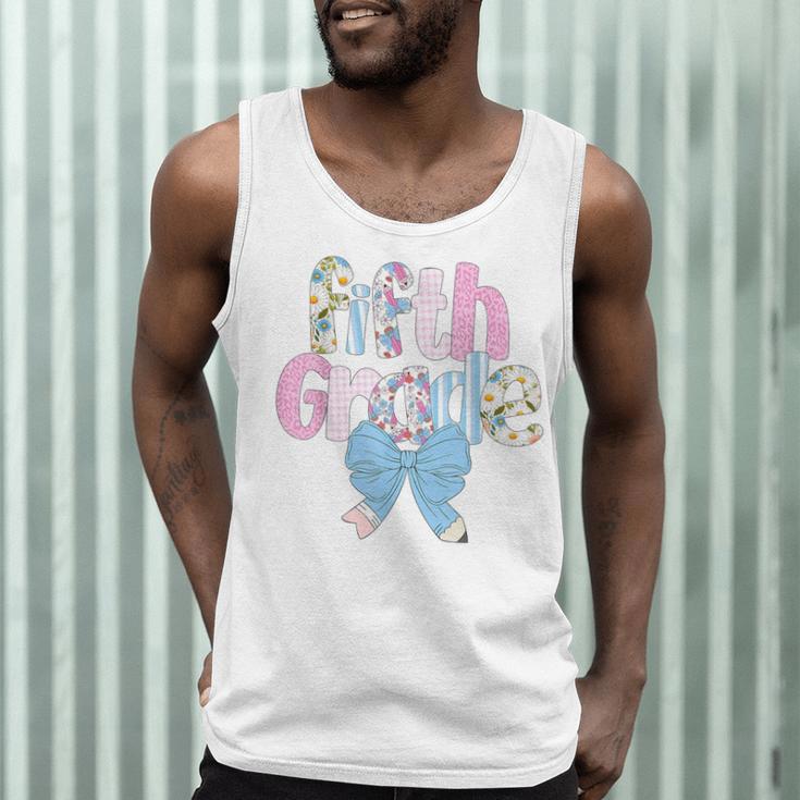 Preppy Fifth Grade Teacher Blue Floral Coquette Pencil Bow Men Tank Top, novelty gifts, funny gifts Preppy Fifth Grade Teacher Blue Floral Coquette Pencil Bow Men Tank Top, novelty gifts, funny gifts