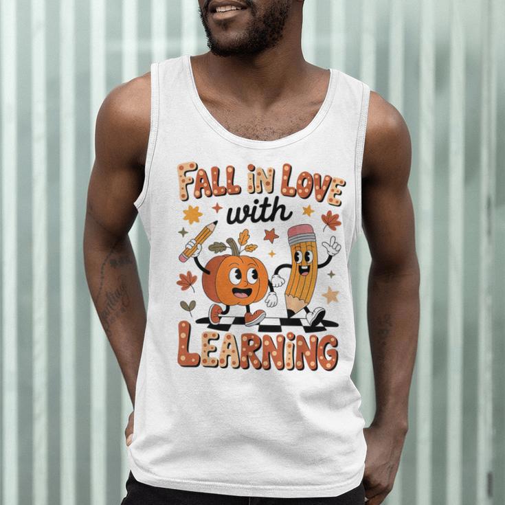 Retro Fall In Love With Learning Autumn Pumpkin Teacher Kids Men Tank Top, novelty gifts, funny gifts