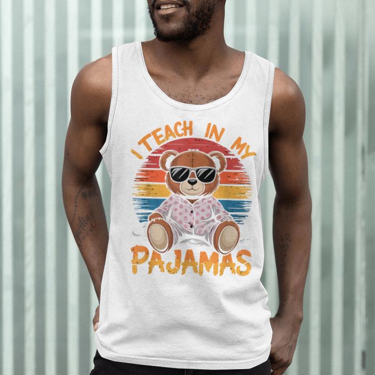I Teach In My Pajamas Teacher Sunset Bear Retro Men Tank Top, novelty gifts, funny gifts