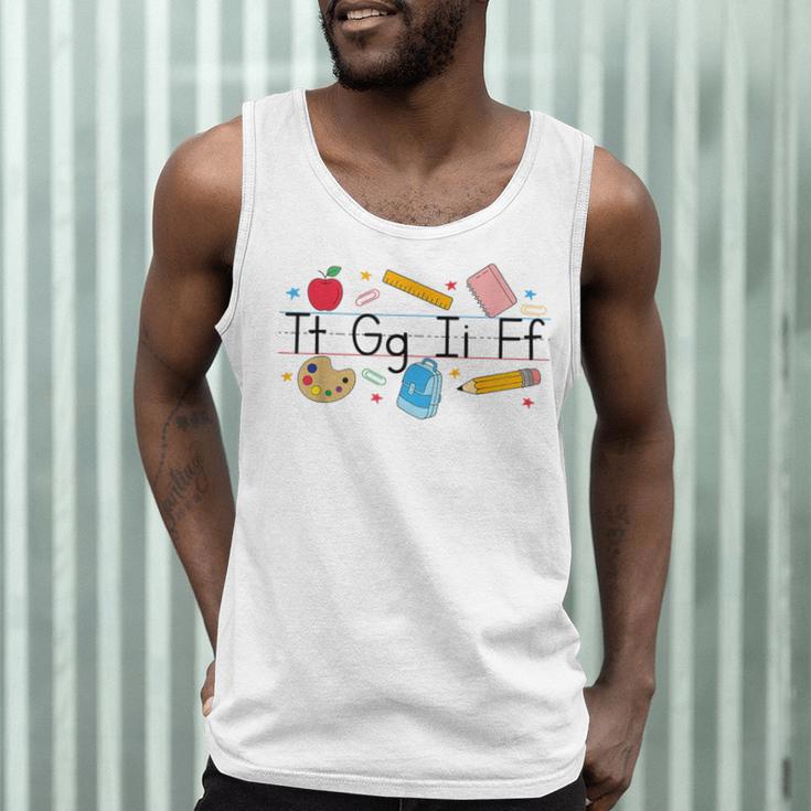 TGIF Teacher Alphabet Kindergarten Teacher Appreciation Men Tank Top, novelty gifts, funny gifts