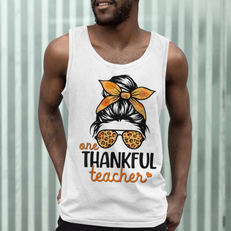 Thanksgiving Shirt Teacher Women Messy Bun Thankful Teacher Men Tank Top, novelty gifts, funny gifts