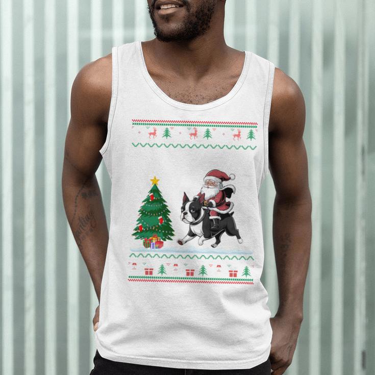 Ugly Christmas Tree Lights Xmas Santa Riding Boston Terrier Men Tank Top, novelty gifts, funny gifts