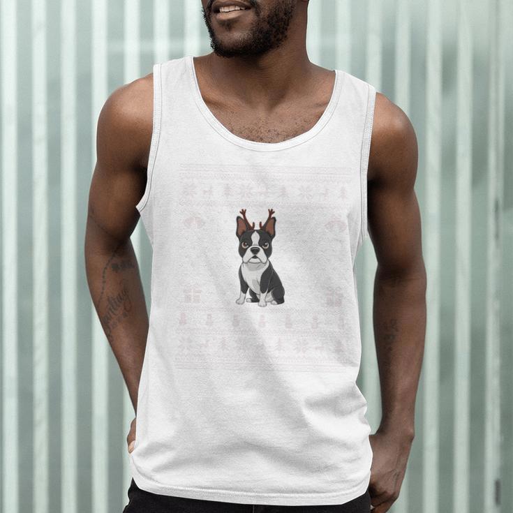 Ugly Xmas Sweater Style Boston Terrier Reindeer Christmas Men Tank Top, novelty gifts, funny gifts