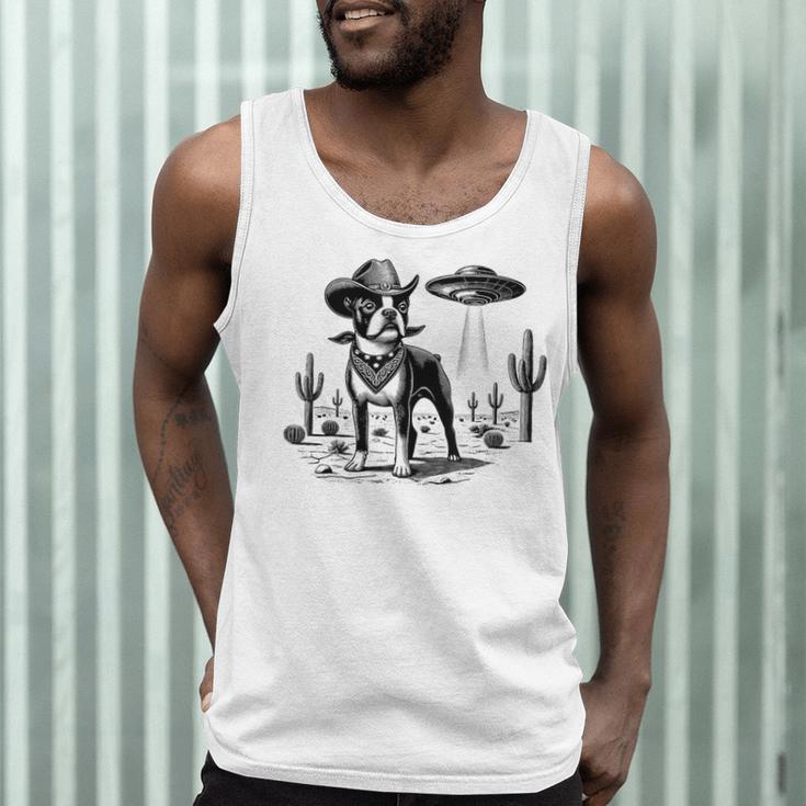 Vintage Boston Terrier UFO Western Wild West Dog Mom Dad Men Tank Top, novelty gifts, funny gifts