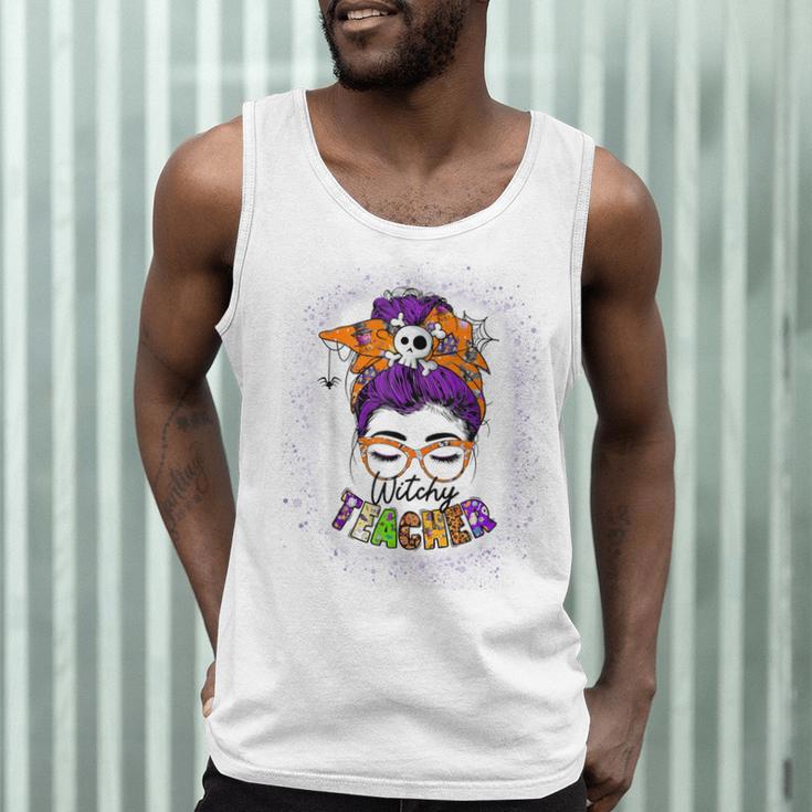 Witchy Teacher Halloween Messy Bun Teacher Bleached Men Tank Top, novelty gifts, funny gifts Witchy Teacher Halloween Messy Bun Teacher Bleached Men Tank Top, novelty gifts, funny gifts