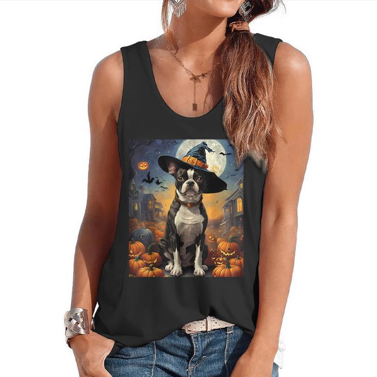 Aesthetic Halloween Boston Terrier Dog Witch Pumpkin For Men Women Kids Flowy Tank