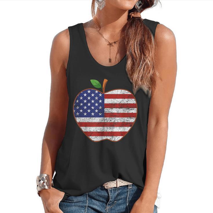 American Flag Teachers Students Apple 4th Of July Vintage Flowy Tank