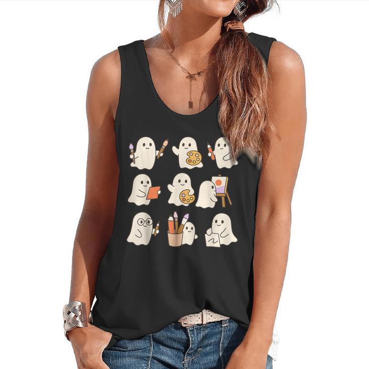 Art Teacher Ghost Halloween Artists Painter Teacher Spooky Flowy Tank