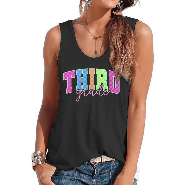 Back To School Neon Checkered Third Grade Colorful Teacher Flowy Tank