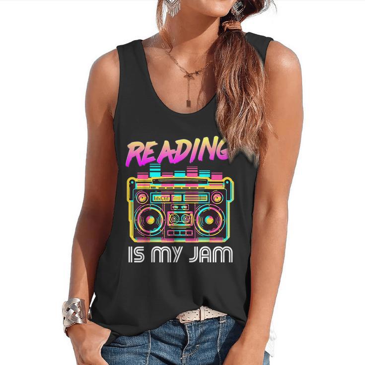 Back To School Retro Reading Is My Jam 80s Teacher Boombox Flowy Tank