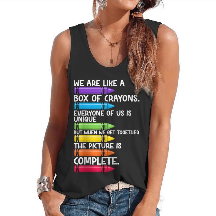 Back To School Teacher We Are Like A Box Of Crayons Flowy Tank
