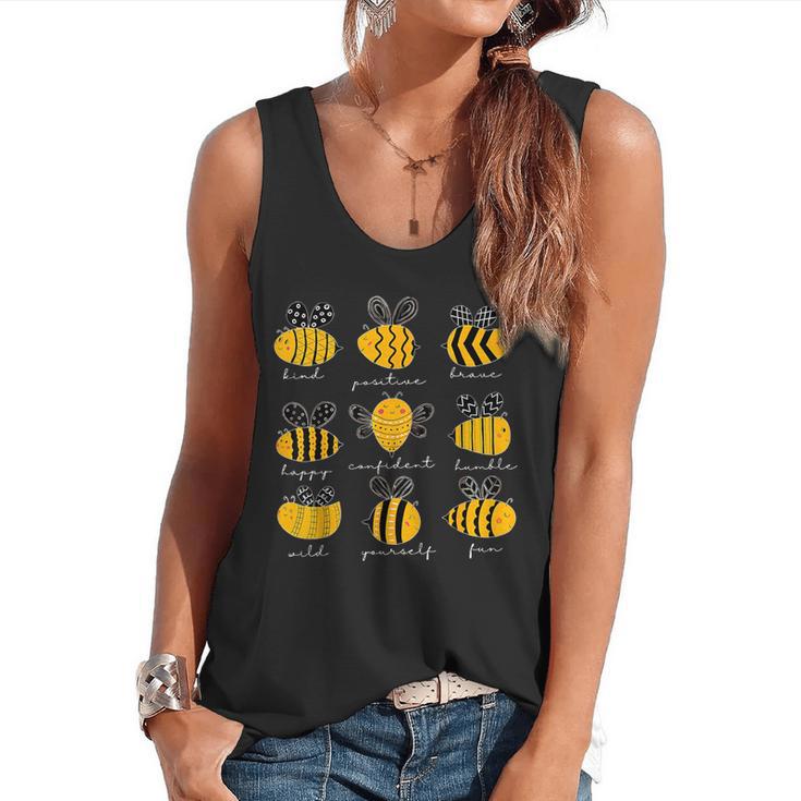 Bee Kind Positive Brave Happy Confident Humble Teacher Flowy Tank