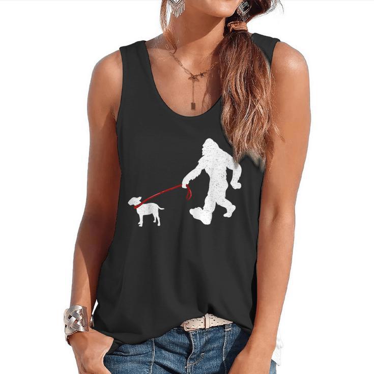 Bigfoot Walking With Bull Terrier Dog Flowy Tank