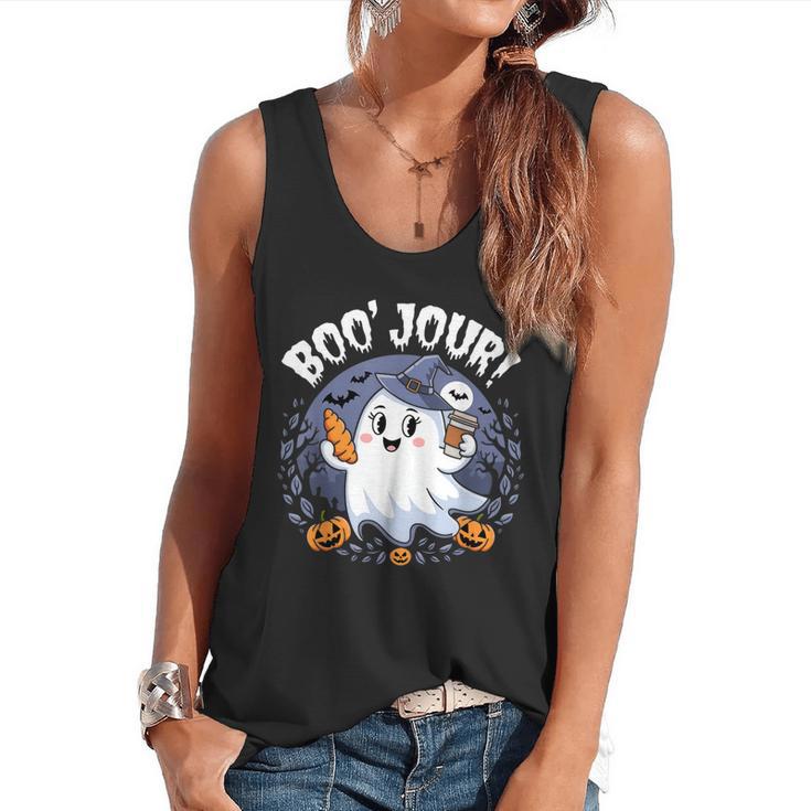 Boo Jour Ghost Halloween French Teacher Cute Coffe Croissant Flowy Tank