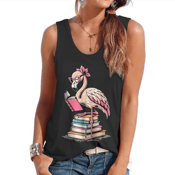 Book Lover Cute Flamingo Reading Teacher Librarian Women Flowy Tank