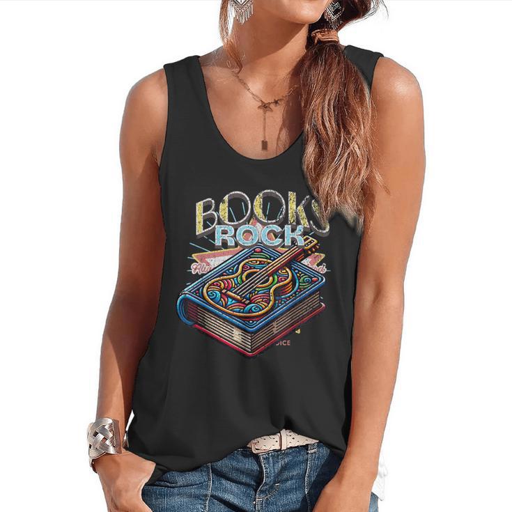 Books Rock Rock'n Roll Science Of Reading Teachers Guitar Flowy Tank