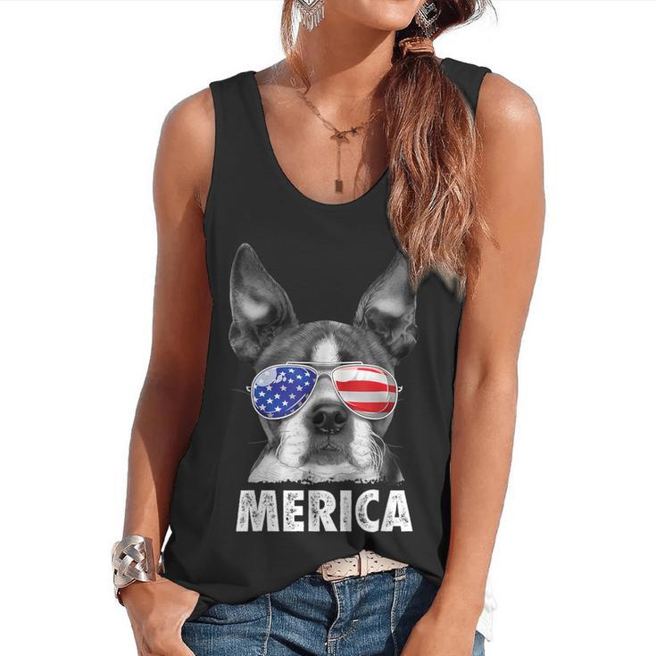 Boston Terrier 4th Of July Merica Men Women USA Flag Vintage Flowy Tank