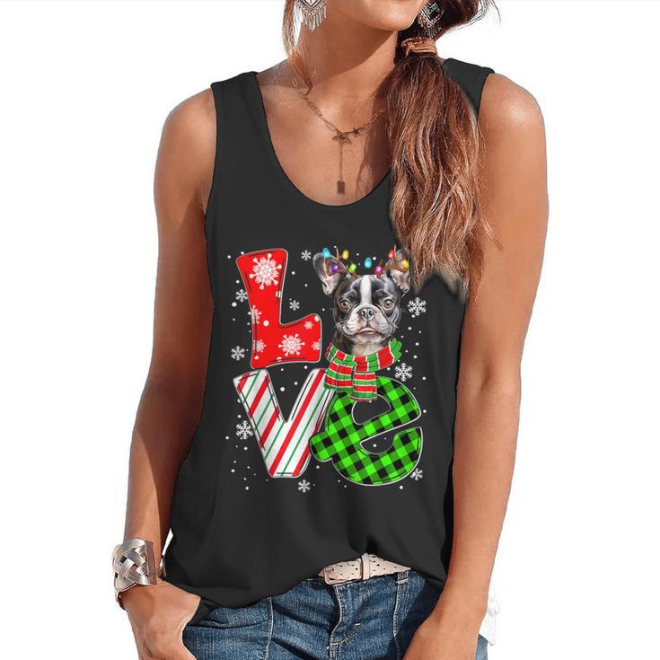 Boston Terrier Christmas Tree Lights Santa Dog Xmas For Men Women Kids Flowy Tank