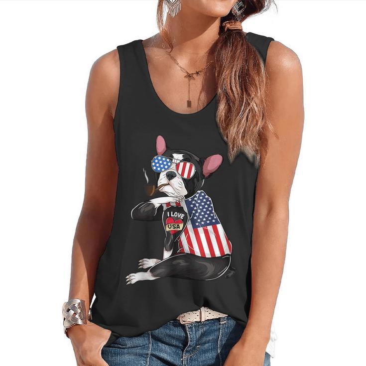 Boston Terrier Dog Merica 4th Of July Usa American Flag Men Flowy Tank