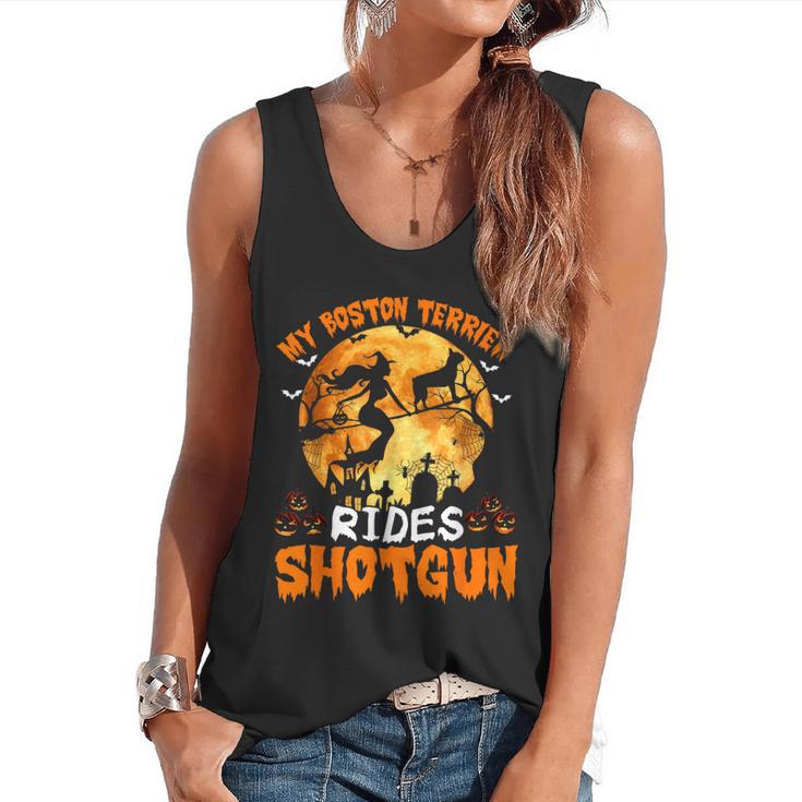 My Boston Terrier Dog Rides Shotgun Witch Halloween Men Women Flowy Tank