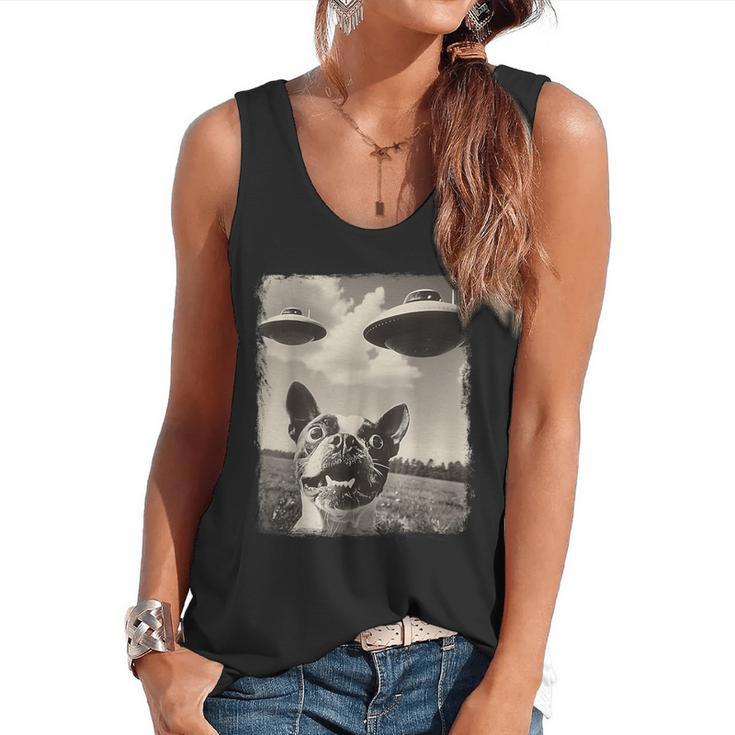 Boston Terrier Dog UFO Alien Extraterrestrial Selfie Flowy Tank