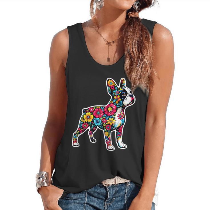 Boston Terrier Floral Vintage Dog Mom Distressed Men Women Kids Flowy Tank