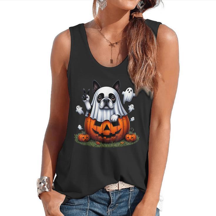 Boston Terrier Ghost Boo Halloween Kids Flowy Tank