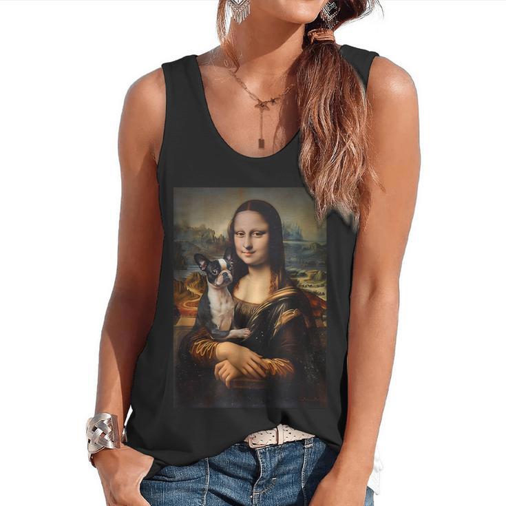 Boston Terrier Mona Lisa Painting Art Dog Mom Dad For Men Women Kids Flowy Tank