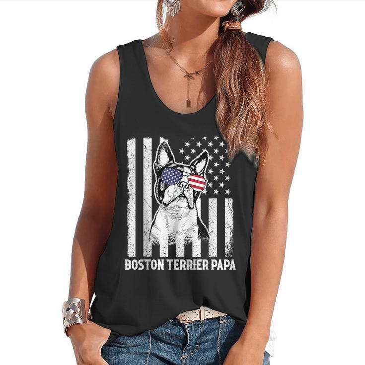 Boston Terrier Papa Cool Dog Lover USA American Flag Men Women Flowy Tank