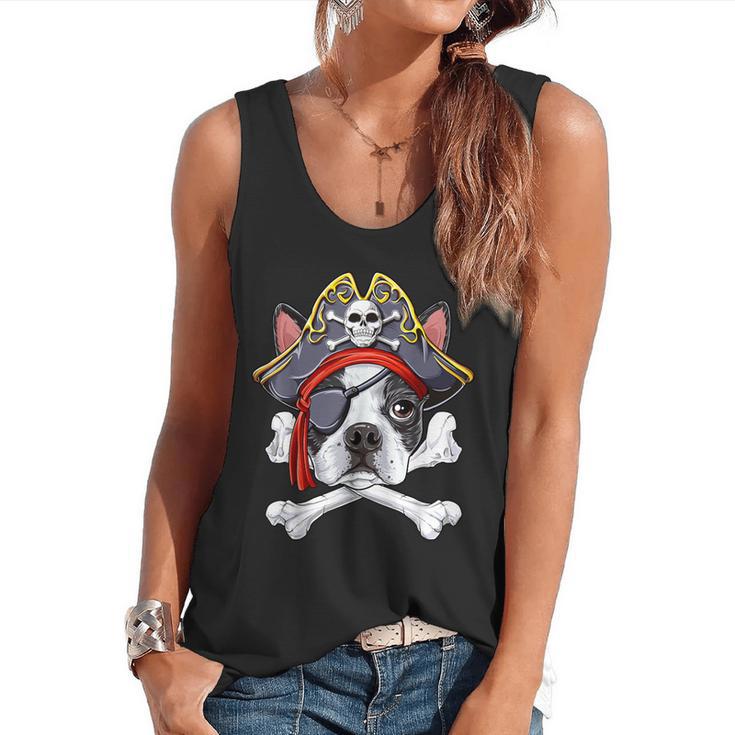 Boston Terrier Pirate T Shirt Jolly Roger Crossbones Skull Flowy Tank