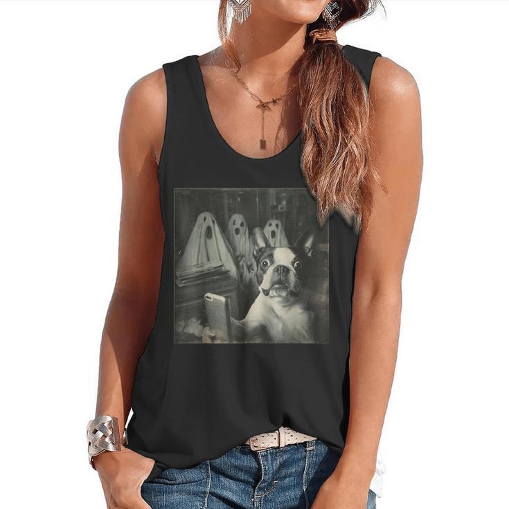 Boston Terrier Selfie With Ghosts Halloween Dog Lover Flowy Tank